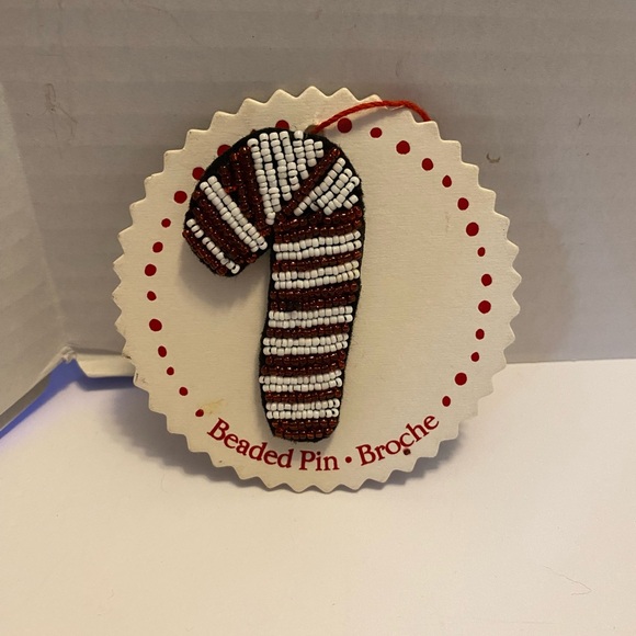 Hallmark Beaded Candy Cane Pin by Artist Cindy Pawlyshn New on Card GR8 Gift - Picture 14 of 15